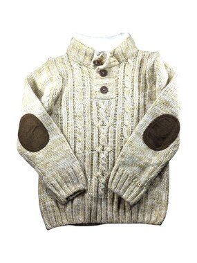 Little Lad sweater 4T Boys Beige Cable Knit Faux Fur Lining Elbow Patches